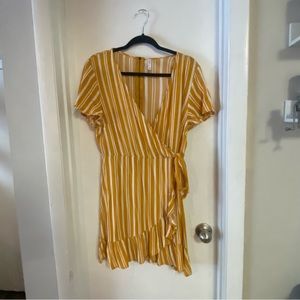 Yellow Striped Wrap Dress